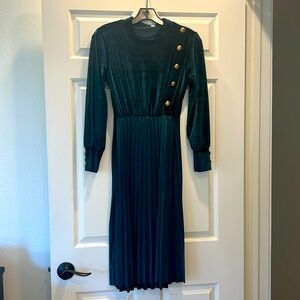 NWT Vintage Dark Emerald Green Velvet Dress with pleats